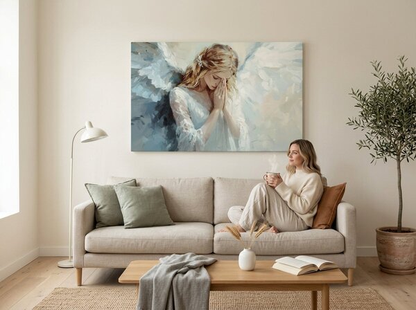 Obrazy anjelov Nebeský dotyk | dokončené rukou umelca - 40x60 cm