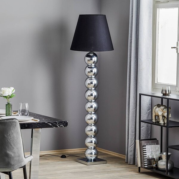 Argon Stojacia lampa Fulda, tienidlo na lampu čierne, podstavec chróm, Čierna, Obývacia izba / jedáleň, Textil / látka / hodváb, Stojaca lampa