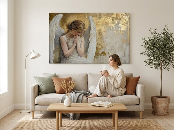 Obrazy anjelov Zlatý pokoj | dokončené rukou umelca - 40x60 cm