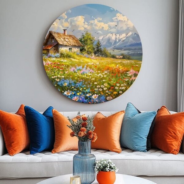 Okrúhle obrazy s akrylom Horská Chalúpka - 60 cm