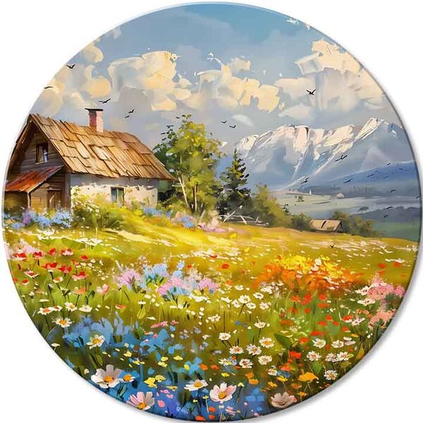 Okrúhle obrazy s akrylom Horská Chalúpka - 60 cm