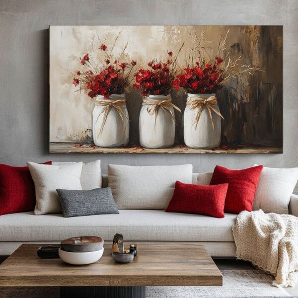 Rustikálny obraz | Divé kvety vo váze | dokončené rukou umelca - 40x60 cm