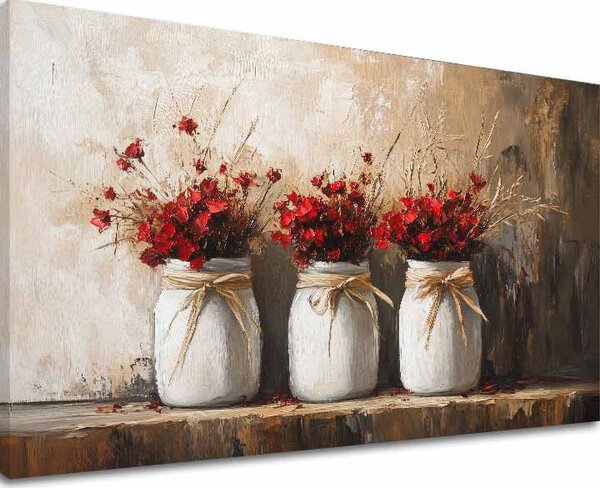 Rustikálny obraz | Divé kvety vo váze | dokončené rukou umelca - 40x60 cm