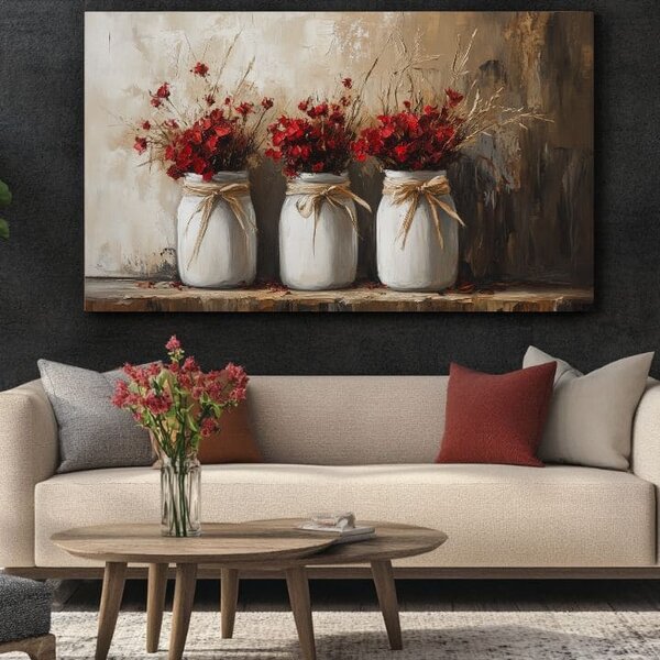 Rustikálny obraz | Divé kvety vo váze | dokončené rukou umelca - 40x60 cm