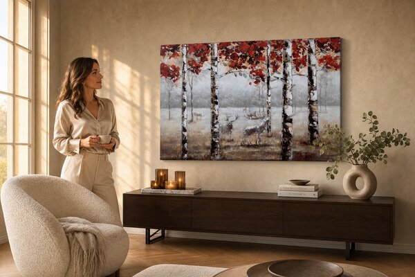 Maľovaný obraz na stenu PRECHÁDZKA LESOM 90x60 cm - 90×60 cm / Klasický 2 cm
