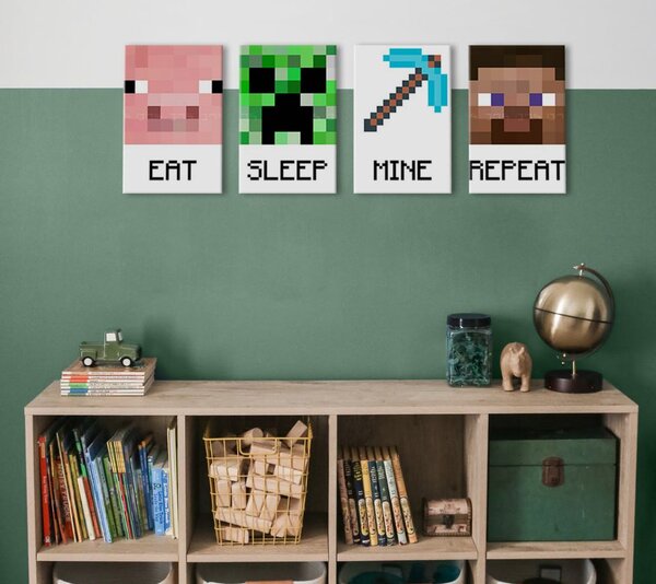 Minecraft obraz - Najlepšie postavičky na plátne - Eat, Sleep, Mine, Repeat Zľava 60 % 80x30 cm
