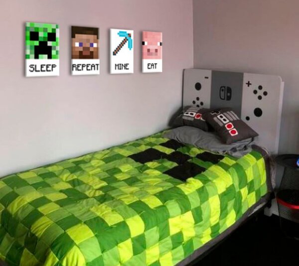 Minecraft obraz - Najlepšie postavičky na plátne - Eat, Sleep, Mine, Repeat Zľava 60 % 80x30 cm
