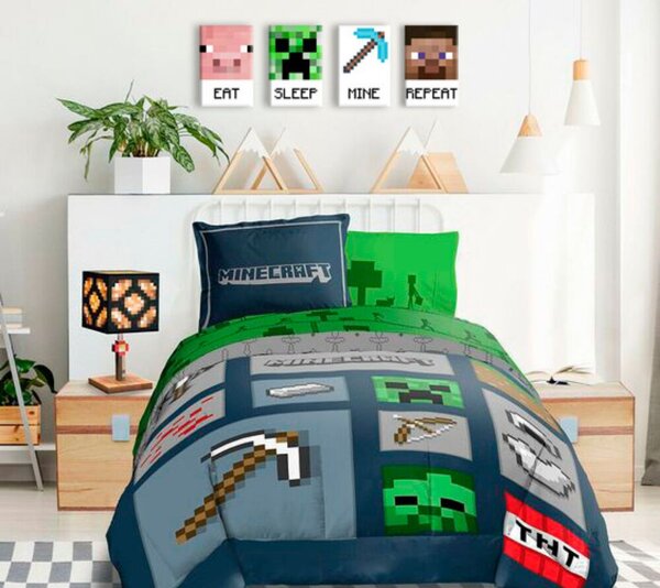 Minecraft obraz - Najlepšie postavičky na plátne - Eat, Sleep, Mine, Repeat Zľava 60 % 80x30 cm