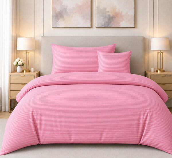Sendia Textil Damaškové obliečky - PINK | Na gombíky | 1cm prúžok | 3-dielný set Obsah balenia: Štandardný rozmer 1x 140x200cm + 1x 70x90cm + 1x 40x50cm
