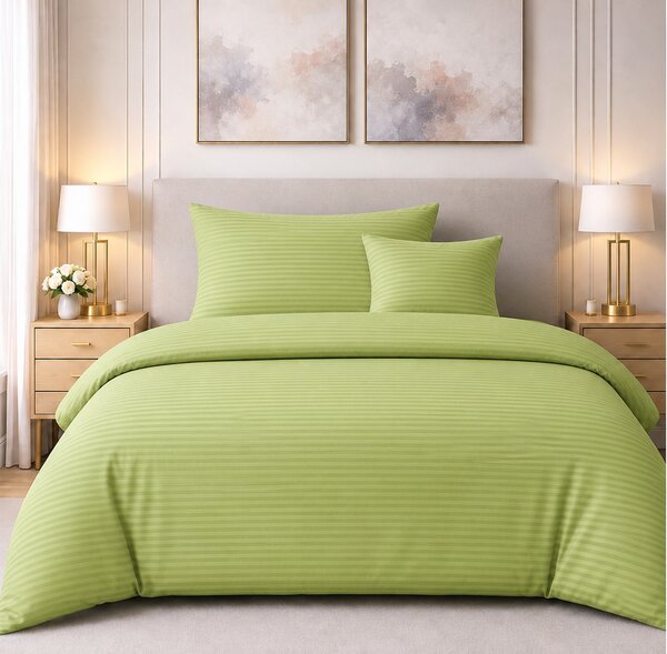 Sendia Textil Damaškové obliečky - GREEN | Na gombíky | 1cm prúžok | 3-dielný set Obsah balenia: Štandardný rozmer 1x 140x200cm + 1x 70x90cm + 1x 40x50cm