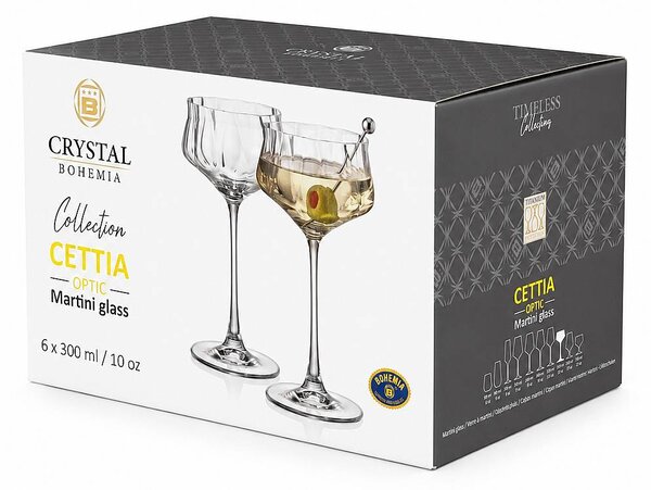 Crystal Bohemia Cettia optic poháre na martini 300 ml 6 ks
