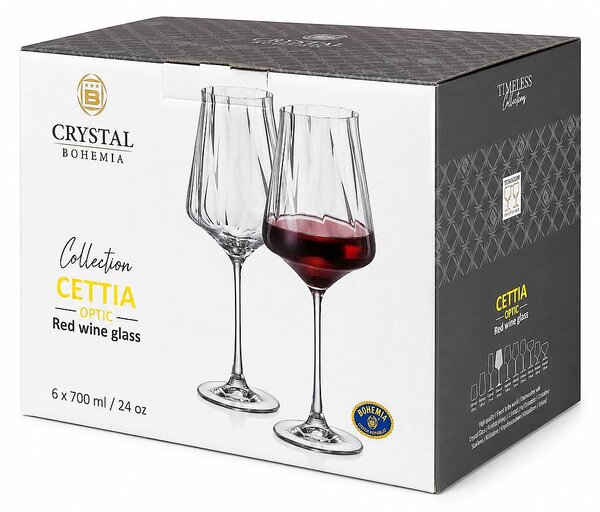 Crystal Bohemia Cettia optic poháre na víno 700 ml 6 ks