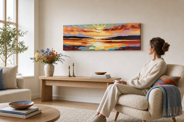 Maľovaný obraz na stenu ZÁPAD SLNKA 150x50 cm - 150×50 cm / Klasický 2 cm