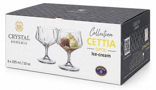 Crystal Bohemia Cettia optic poháre na zmrzlinu 295 ml 6 ks