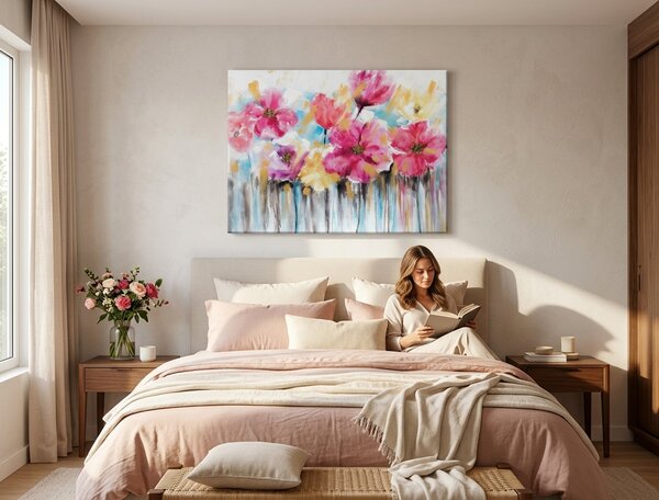 Maľovaný obraz na stenu KVETY 120x90 cm - 120×90 cm / Klasický 2 cm