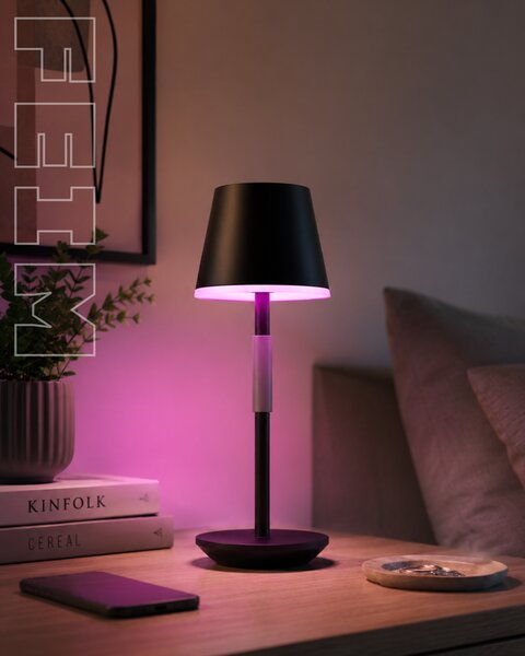 8719514404595 Philips HUE Go prenosná dotyková stolná lampička LED 36cm 6,2W/530lm CCT+RGB IP54 čierna bluetooth vrátane batérie