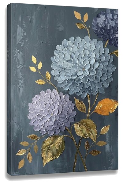 Obraz hortenzie na plátne – s ručne maľovanými detailmi - 40x60 cm