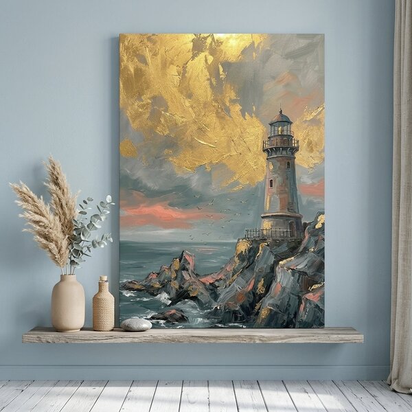 Obraz majáka na rozbúrenom mori na plátne – s ručne maľovanými detailmi - 40x60 cm