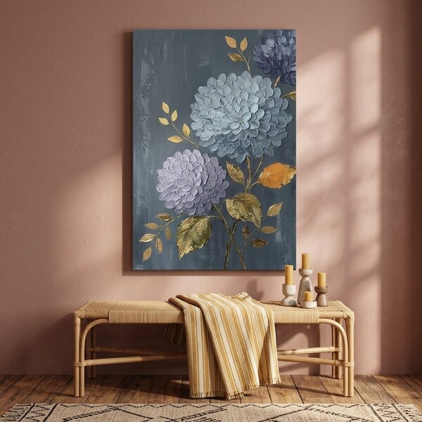 Obraz hortenzie na plátne – s ručne maľovanými detailmi - 40x60 cm