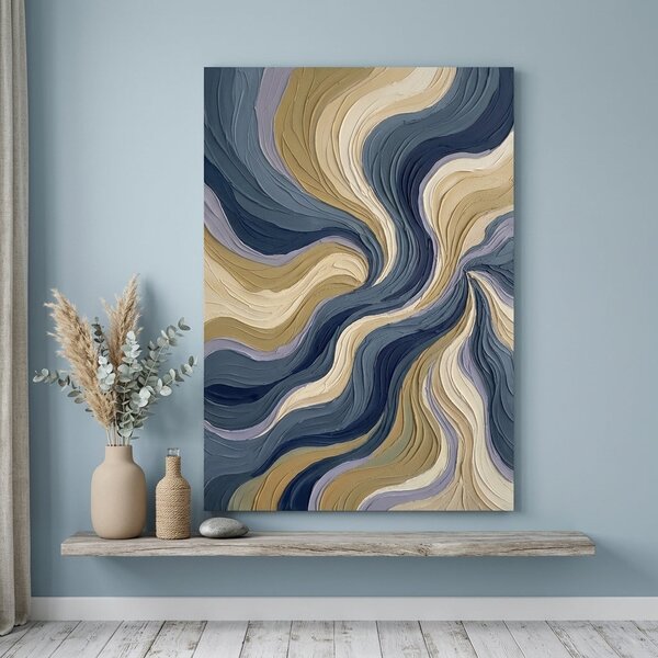 Obraz abstraktné vlnenie a prúdenie na plátne – s ručne maľovanými detailmi - 40x60 cm
