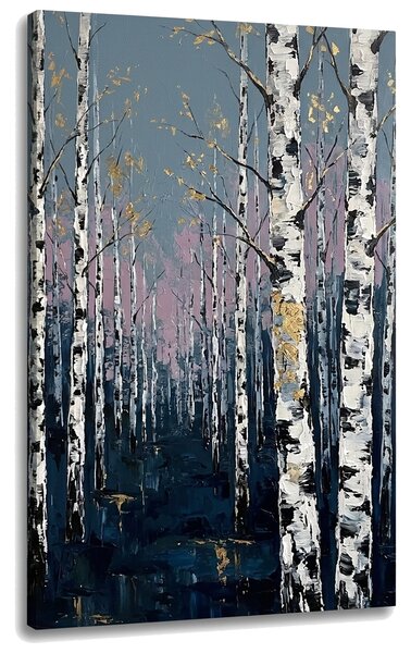Obraz brezový les na plátne – s ručne maľovanými detailmi - 40x60 cm