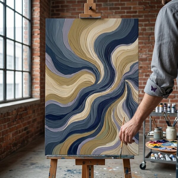 Obraz abstraktné vlnenie a prúdenie na plátne – s ručne maľovanými detailmi - 40x60 cm
