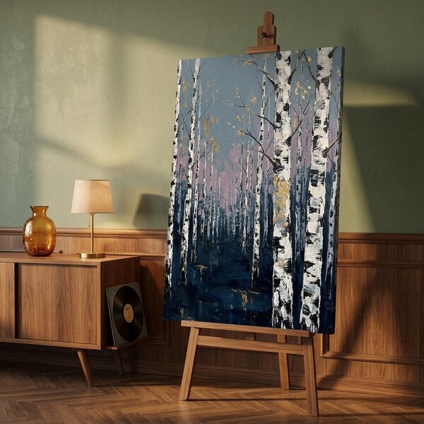 Obraz brezový les na plátne – s ručne maľovanými detailmi - 40x60 cm