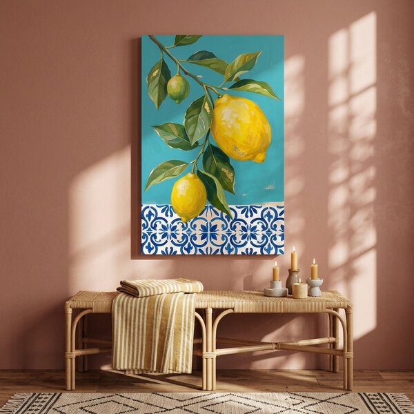 Obraz s motívom citrónov na plátne – s ručne maľovanými detailmi - 40x60 cm