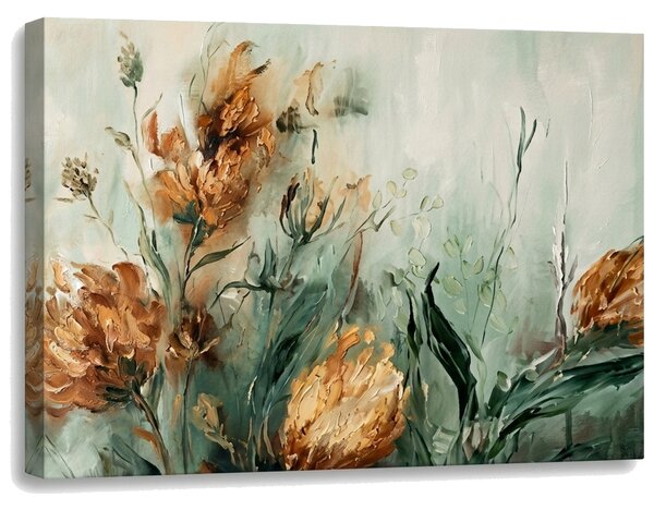 Obraz abstraktné kvetinové zoskupenie na plátne – s ručne maľovanými detailmi - 40x60 cm