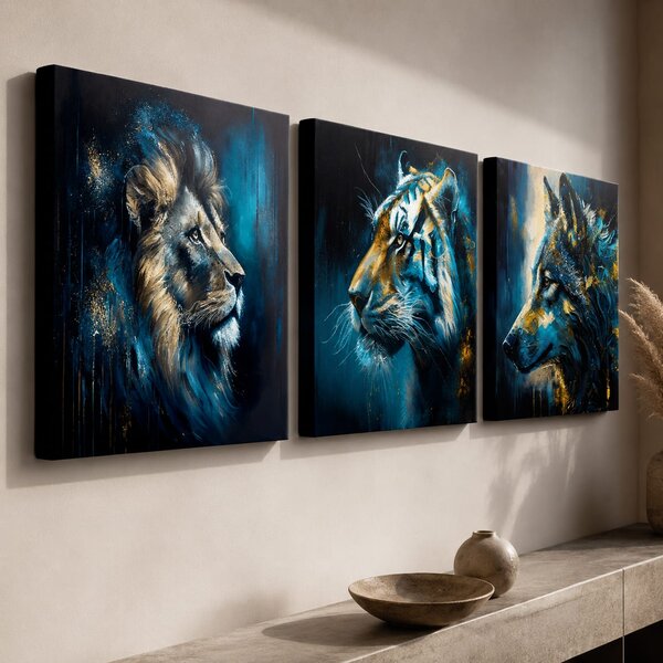 Set 3 obrazov Wild Kingdom — Lev, Tiger, Vlk - 3× 60×60 cm