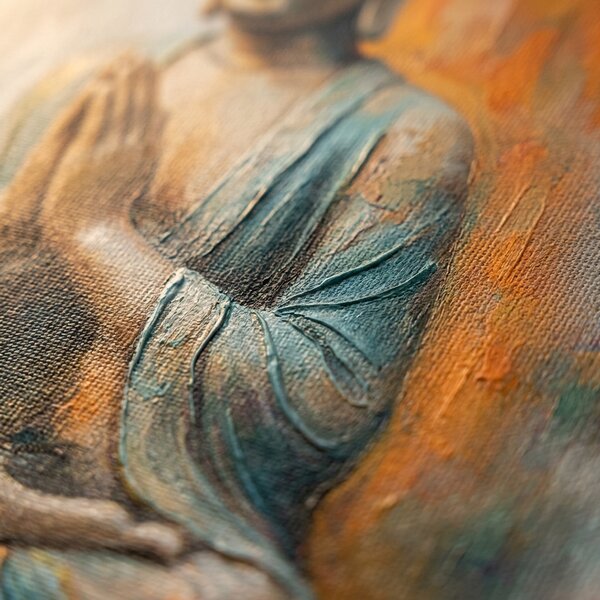 Obraz Budhu v meditačnej póze na plátne – s ručne maľovanými detailmi - 40x60 cm