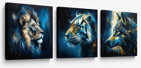 Set 3 obrazov Wild Kingdom — Lev, Tiger, Vlk - 3× 60×60 cm