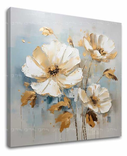Set 3 obrazov Zlatá kvetinová poézia — Potešenie pre zmysly, Zlaté kvety, Symfónia elegancie - 3× 50×50 cm