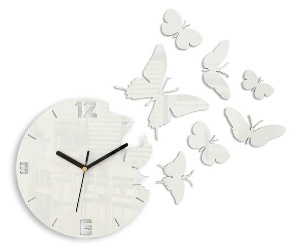 Moderné nástenné hodiny MOTÝLE WHITE white