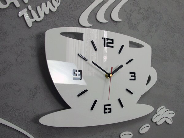Moderné nástenné hodiny COFFE TIME 3D WHITE
