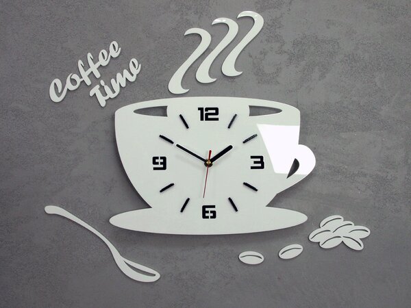 Moderné nástenné hodiny COFFE TIME 3D WHITE