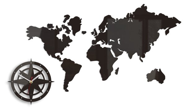 Moderné nástenné hodiny WORLD MAP WENGE wenge