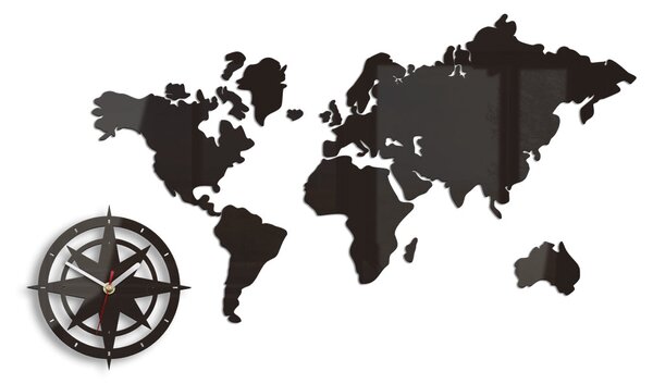 Moderné nástenné hodiny WORLD MAP WENGE wenge