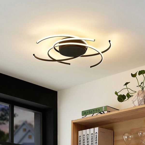 Lindby stropné LED svetlo, Hamza, Ø 49 cm, čierne, hliník, Čierna, Obývacia izba / jedáleň, kov, Moderný, Závesné svetlo