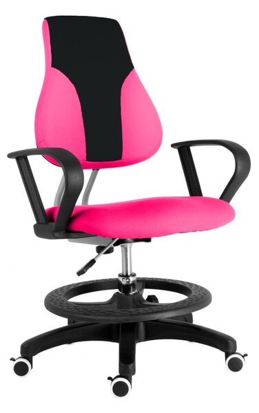 Detská rastúca stolička s podnožou BAMBINO – látka, čierno-ružová