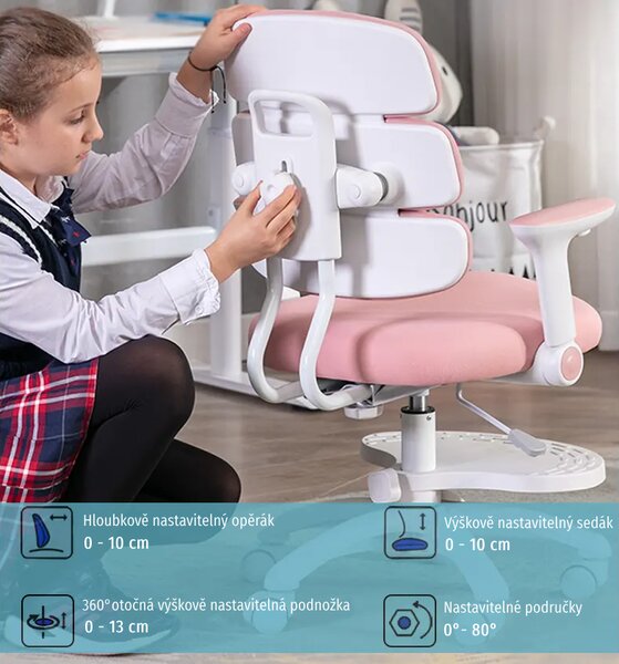 Detská rastúca stolička Neoseat KIDDY THREE — látka, ružová