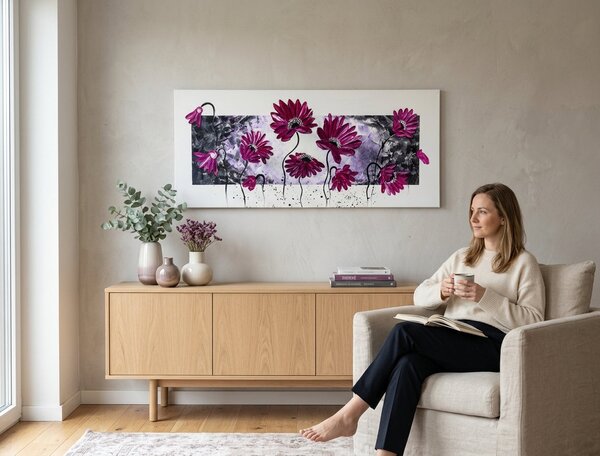 Autorská reprodukcia na plátne KVETY - 110x45 cm