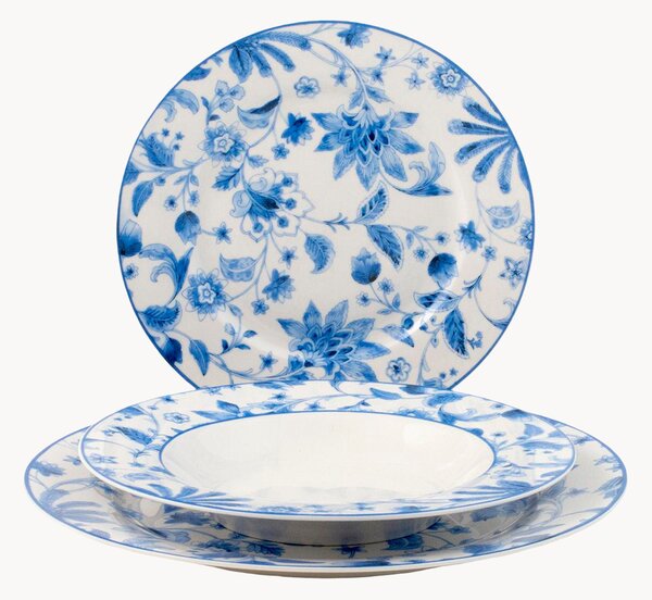 Súprava riadu z nového kostného porcelánu Blue Arbor, 6 osôb, 18 ks