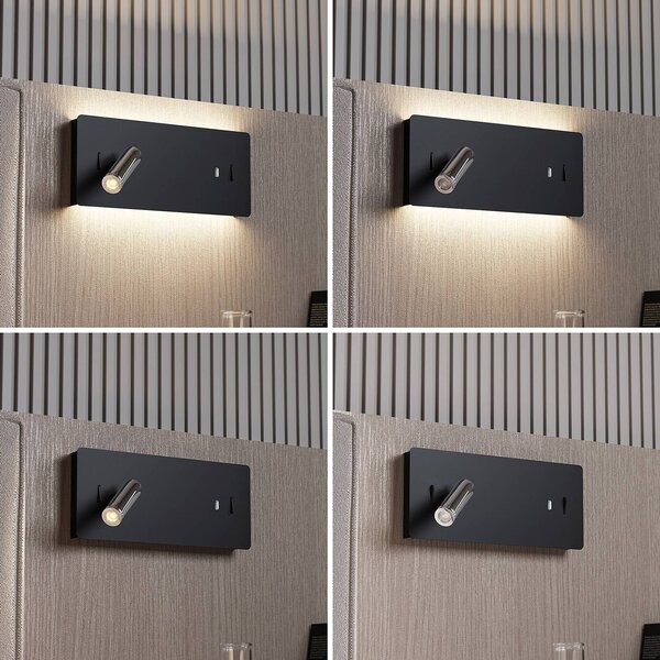 Nástenné svietidlo Lucande LED Kimo, hranaté, čierne, hliník, USB