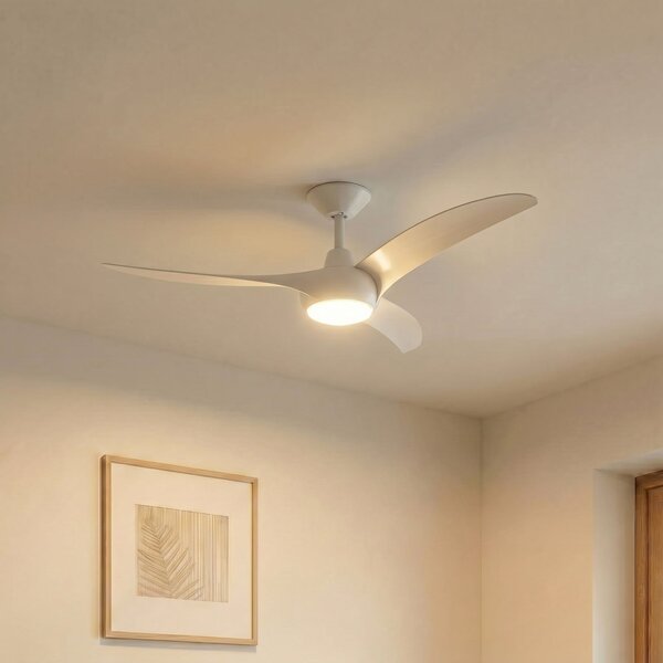 Stropný ventilátor Briya LED, CCT, stmievateľné, Ø 116 cm, biely – Lindby Lindby, Briya, stmievateľné, Biela, Obývacia izba, Plast, Moderný