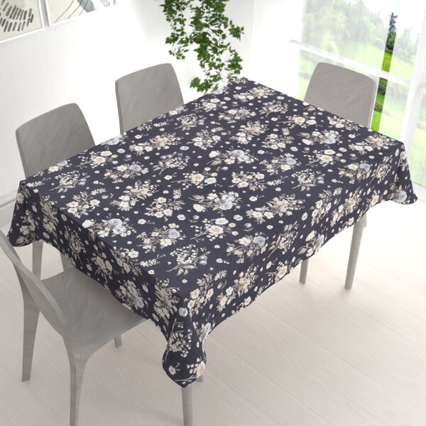 Biante Bavlnený obdĺžnikový obrus Sandra SA-755 Ruže a konvalinky na temne modrom 50x100 cm