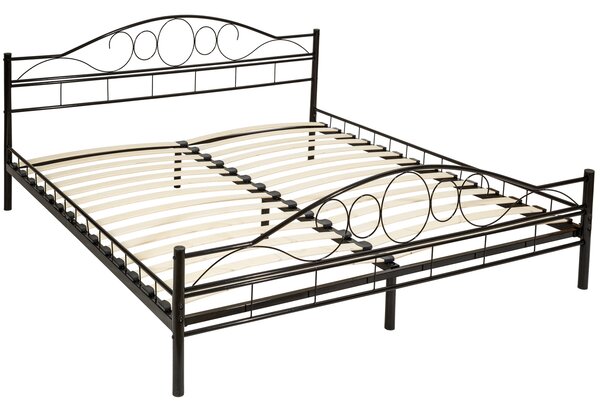 Tectake 404516 kovová posteľ dvojlôžková romance vrátane lamelových roštov - 200 x 180 cm, čierna/čierna