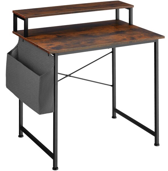 Tectake 404662 písací stôl s policou a látkovým úložným boxom - industrial tmavé drevo, 80 cm