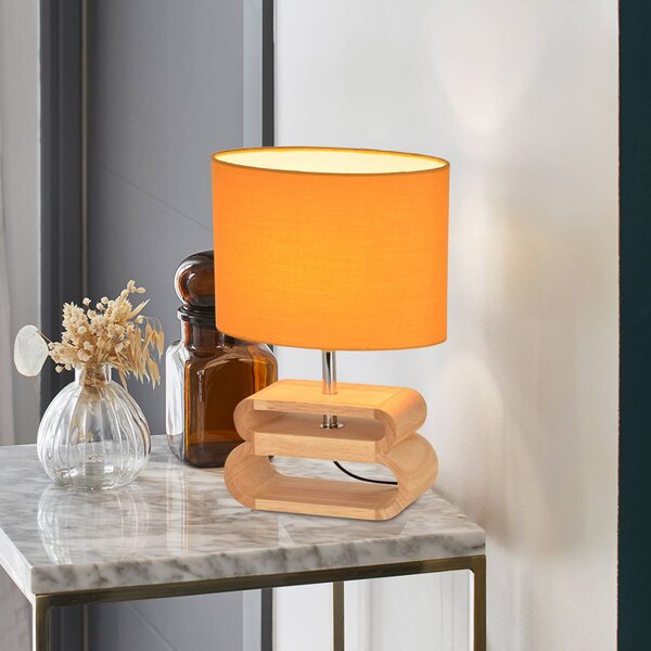 COREP Stolová lampa Oslo, horčicovožltá/svetlé drevo, 30 cm, bavlna/drevo, Žltá / oranžová, Obývacia izba / jedáleň, Drevo, Stojacie svietidlo