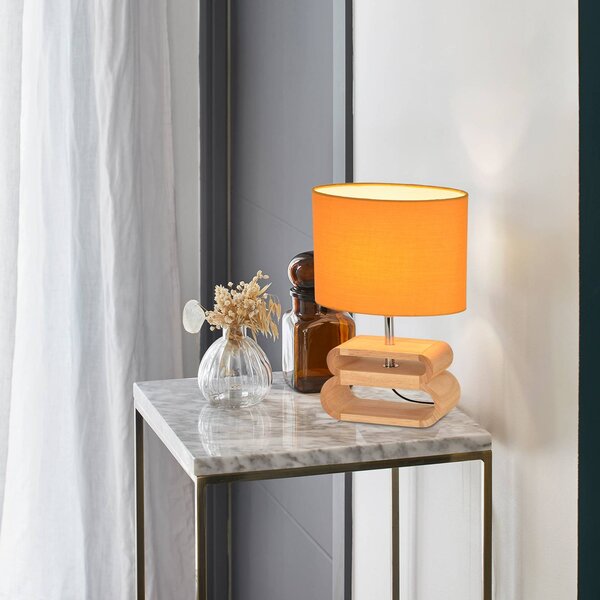 COREP Stolová lampa Oslo, horčicovožltá/svetlé drevo, 30 cm, bavlna/drevo, Žltá / oranžová, Obývacia izba / jedáleň, Drevo, Stojacie svietidlo